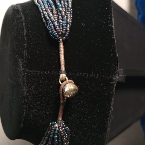 Multi-strand Iridescent Seed Bead Necklace And Matching Fringe Earrings - Picture 7 of 17